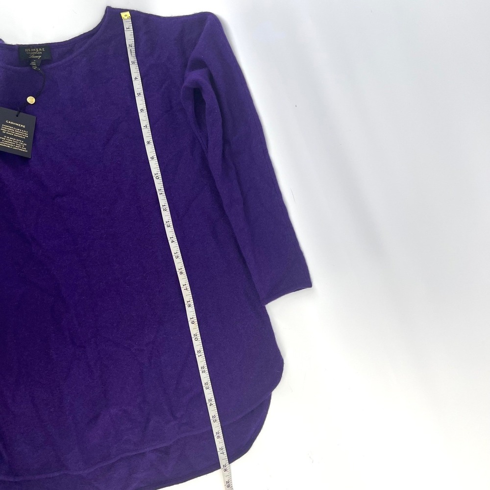 NWT Charter Club Luxury 100% Cashmere Sweater Purple Small Boat Neck Curved Hem - Picture 8 of 11